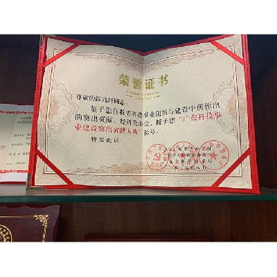 廣東科技事業(yè)建設(shè)突出貢獻(xiàn)人物榮譽(yù)證書(shū)